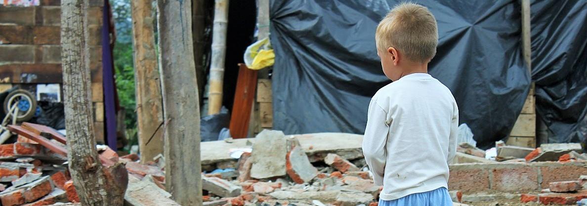 Child at earthquake affected site in Ecuador