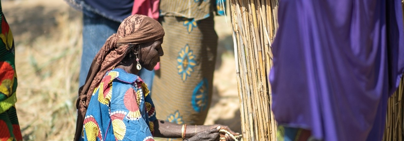 Lake Chad province, Women working on the construction of straw shelters. © IOM Chad /Andrea Ruffini, 2020 