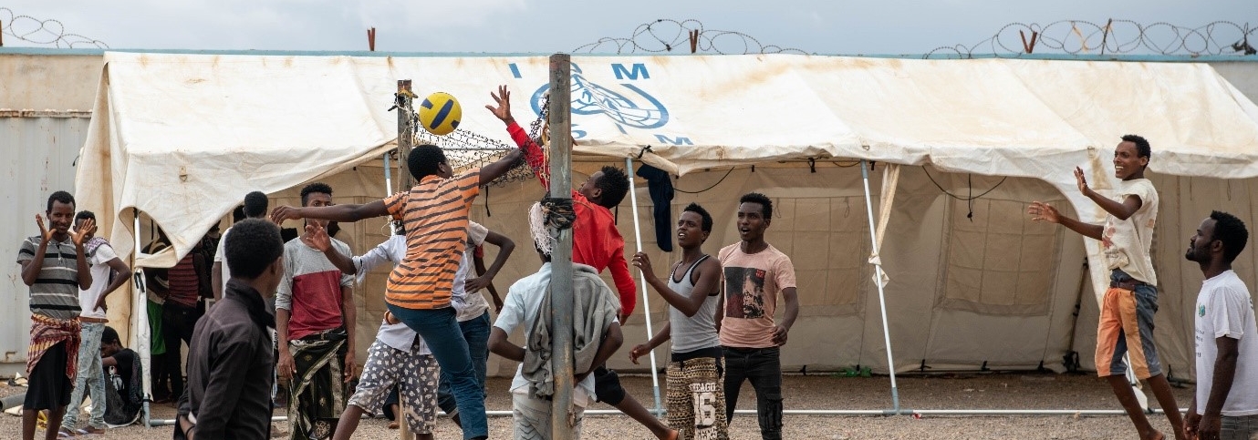 Migrants at the Obock MRC in Djibouti playing volleyball @ IOM 2021