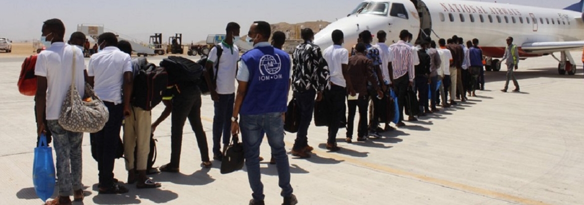 Ethiopian migrants boarding a flight to return home from Somalia under the Assisted Voluntary Return Programme @ IOM 2021